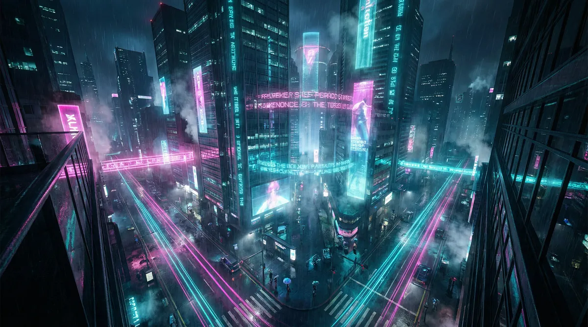 一键脱衣 竖屏短剧平台首页背景 - 赛博朋克都市夜景